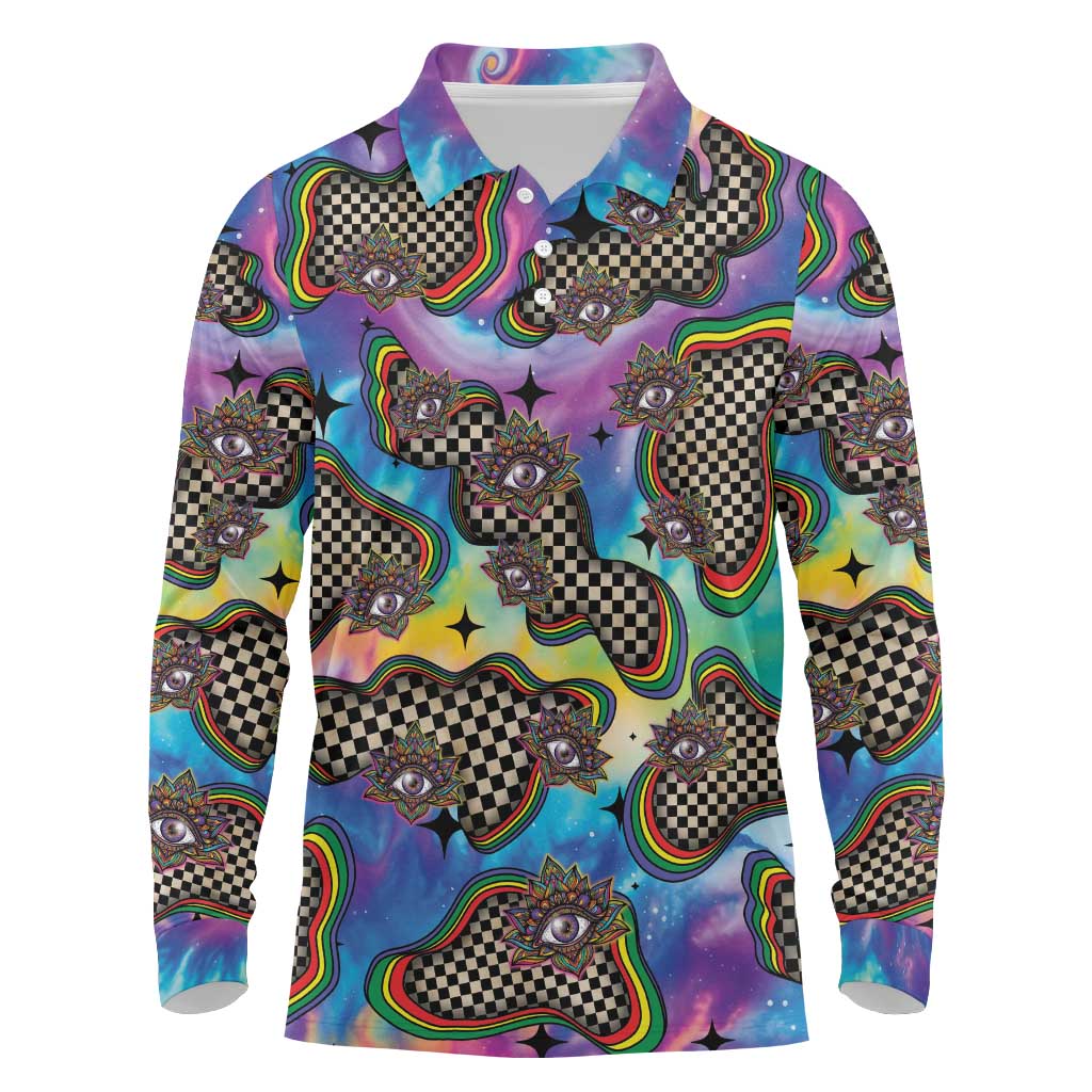 Hippie Long Sleeve Polo Shirt Psychedelic Third Eye Art - Wonder Print Shop