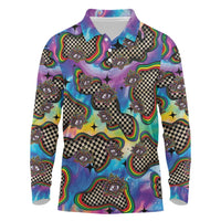 Hippie Long Sleeve Polo Shirt Psychedelic Third Eye Art - Wonder Print Shop
