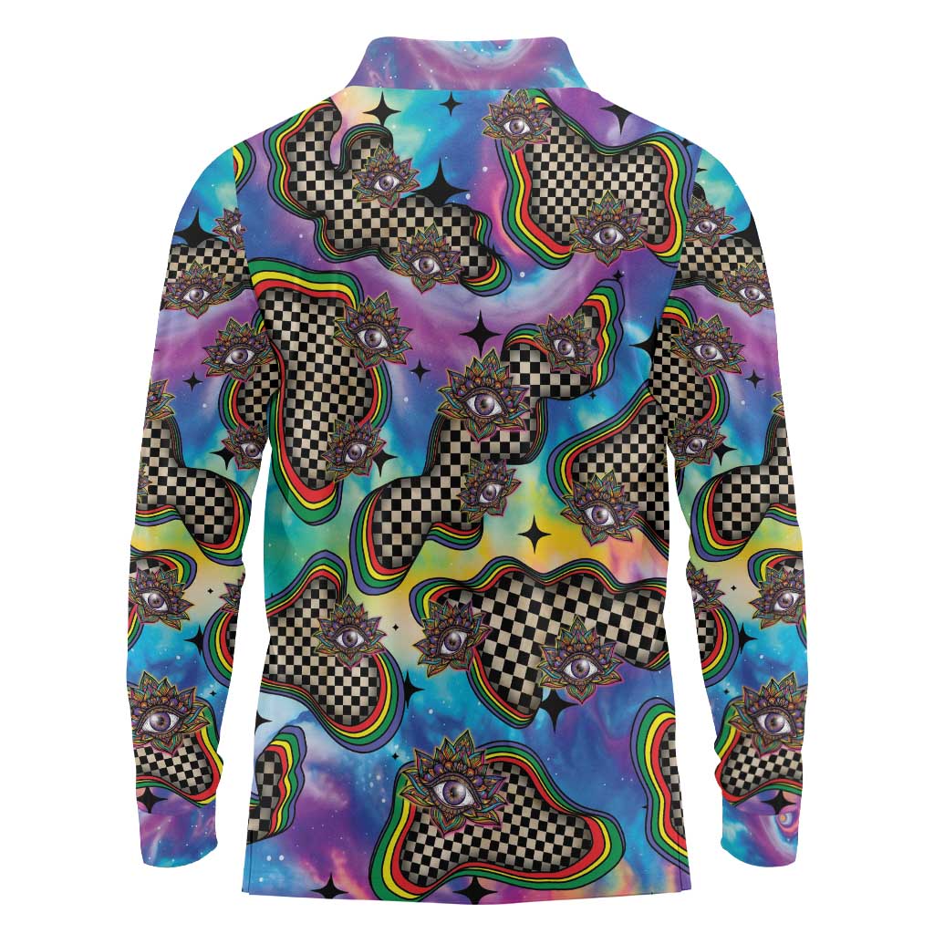 Hippie Long Sleeve Polo Shirt Psychedelic Third Eye Art - Wonder Print Shop