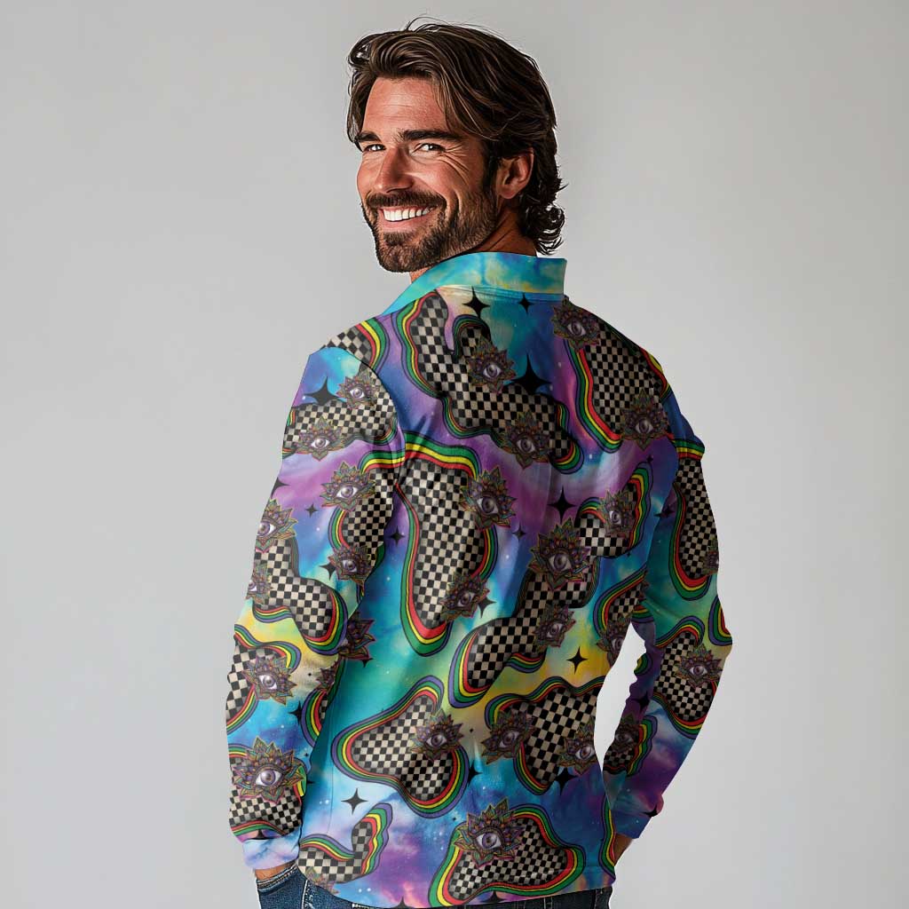 Hippie Long Sleeve Polo Shirt Psychedelic Third Eye Art - Wonder Print Shop