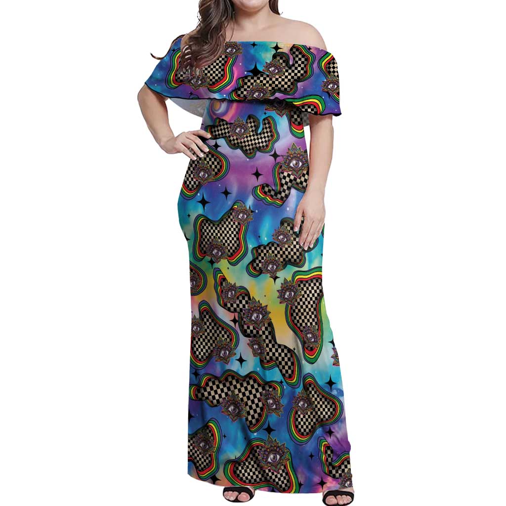 Hippie Off Shoulder Maxi Dress Psychedelic Third Eye Art - Wonder Print Shop