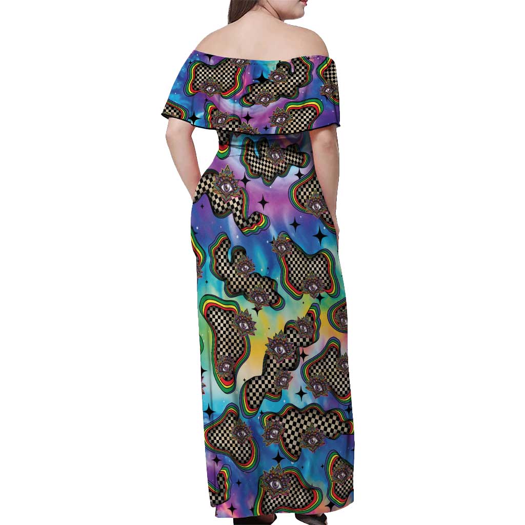 Hippie Off Shoulder Maxi Dress Psychedelic Third Eye Art - Wonder Print Shop