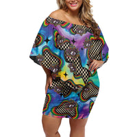 Hippie Off Shoulder Short Dress Psychedelic Third Eye Art - Wonder Print Shop