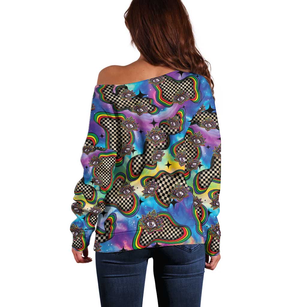 Hippie Off Shoulder Sweater Psychedelic Third Eye Art - Wonder Print Shop