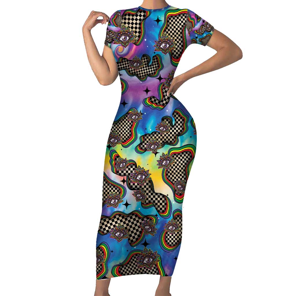 Hippie Short Sleeve Bodycon Dress Psychedelic Third Eye Art - Wonder Print Shop
