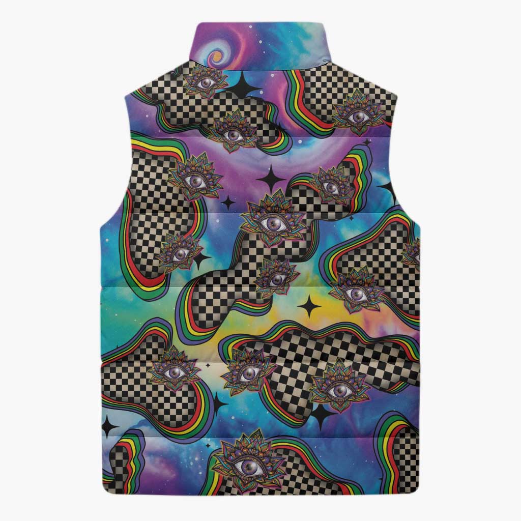 Hippie Sleeveless Puffer Jacket Psychedelic Third Eye Art - Wonder Print Shop