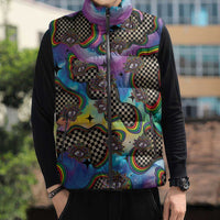 Hippie Sleeveless Puffer Jacket Psychedelic Third Eye Art - Wonder Print Shop