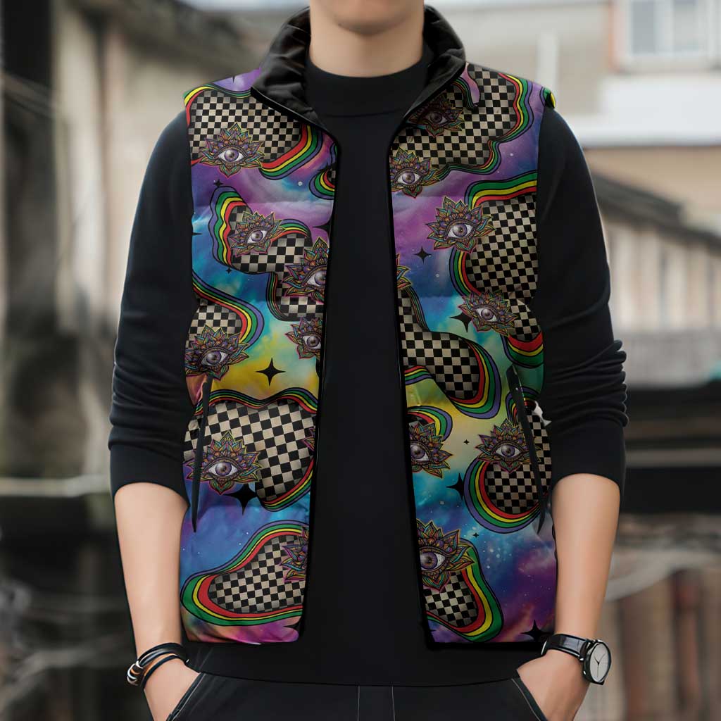 Hippie Sleeveless Puffer Jacket Psychedelic Third Eye Art - Wonder Print Shop
