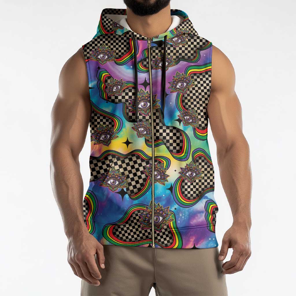 Hippie Sleeveless Zip Hoodie Psychedelic Third Eye Art - Wonder Print Shop