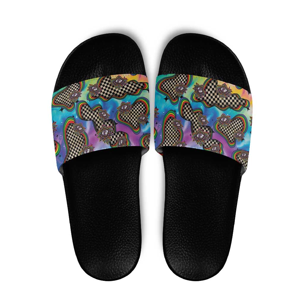Hippie Slide Sandals Psychedelic Third Eye Art - Wonder Print Shop