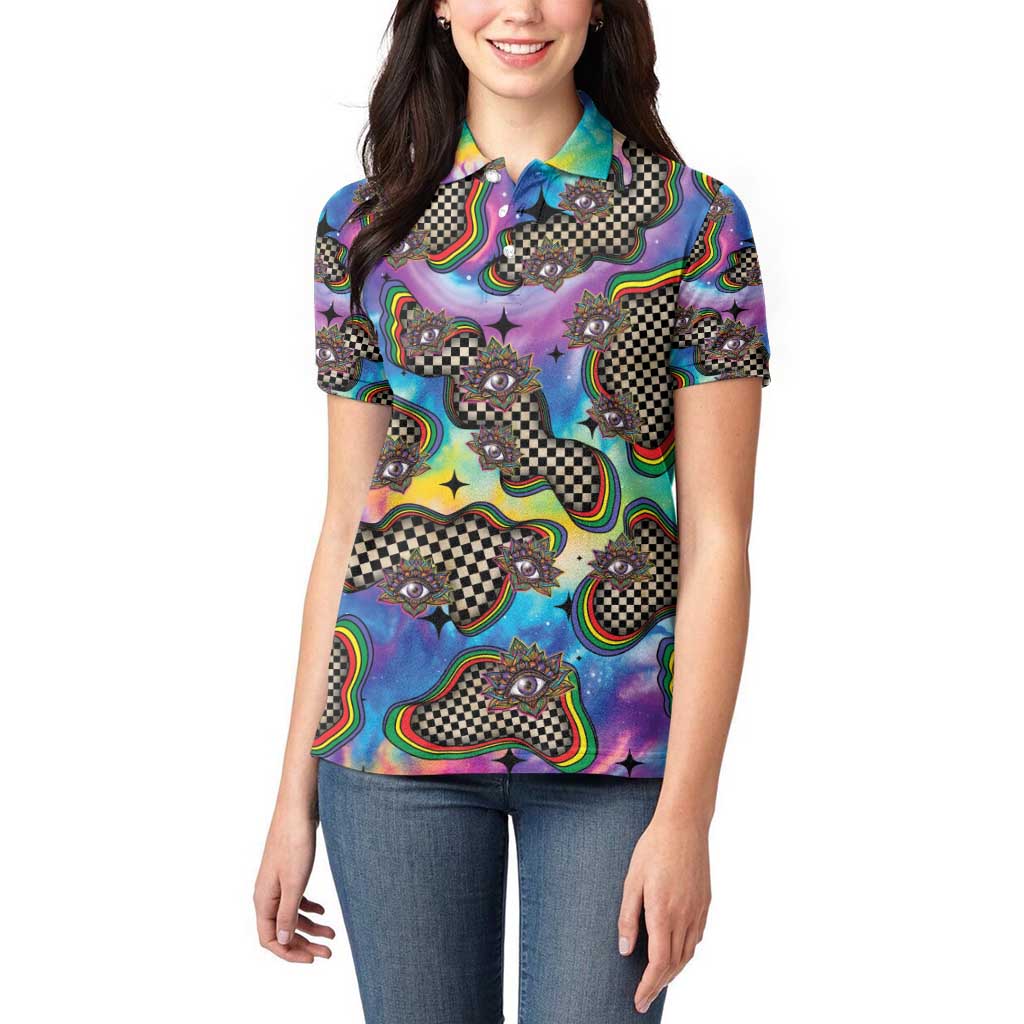 Hippie Women Polo Shirt Psychedelic Third Eye Art - Wonder Print Shop