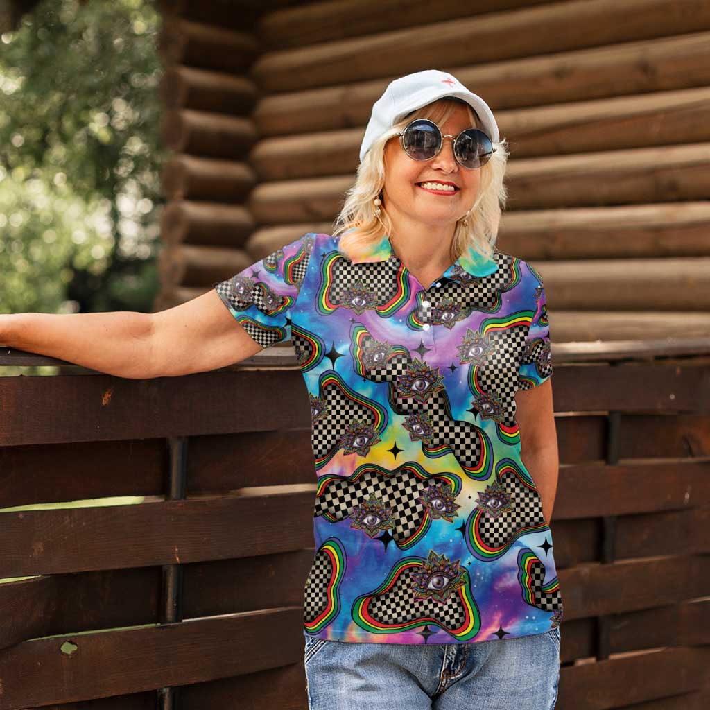 Hippie Women Polo Shirt Psychedelic Third Eye Art - Wonder Print Shop