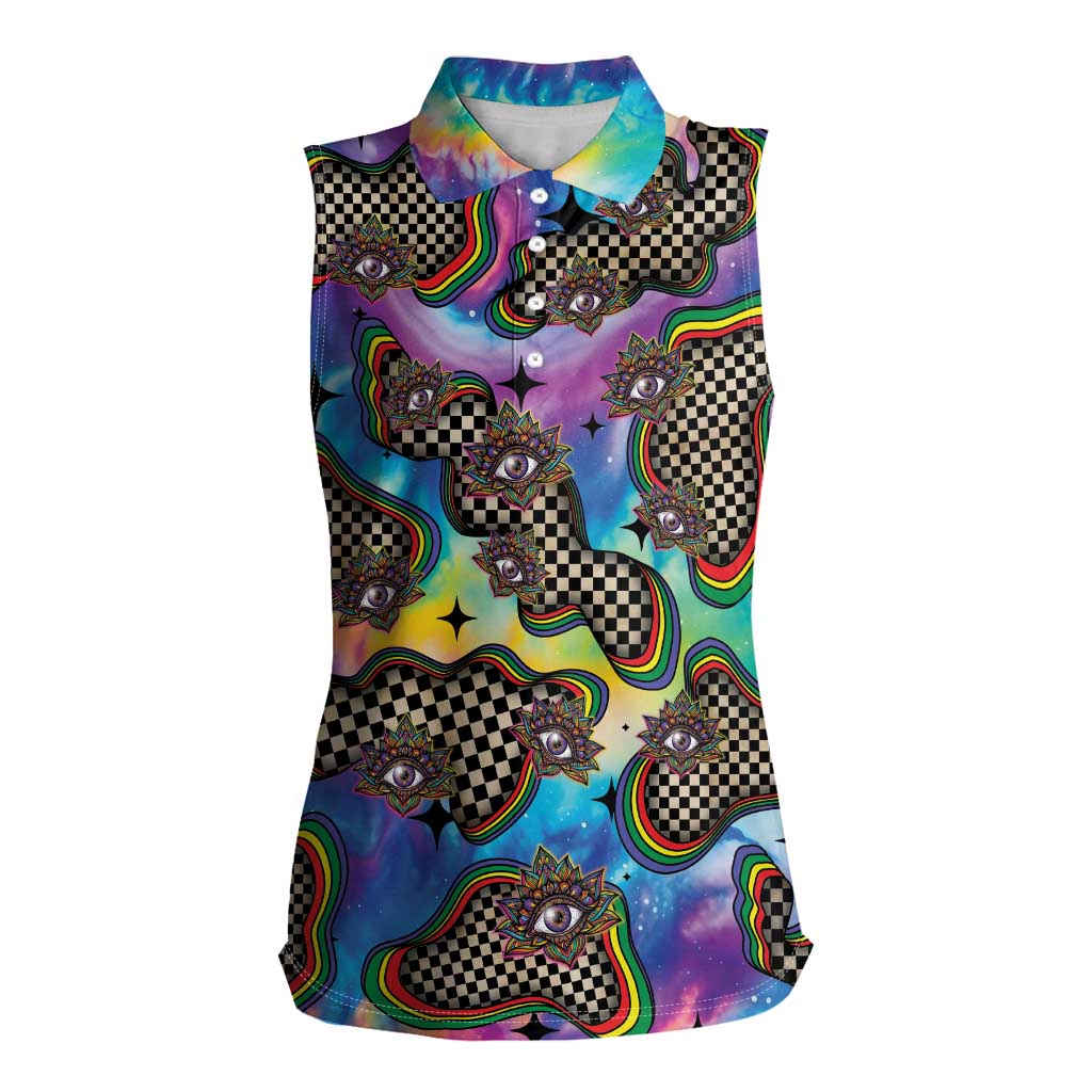 Hippie Women Sleeveless Polo Shirt Psychedelic Third Eye Art - Wonder Print Shop