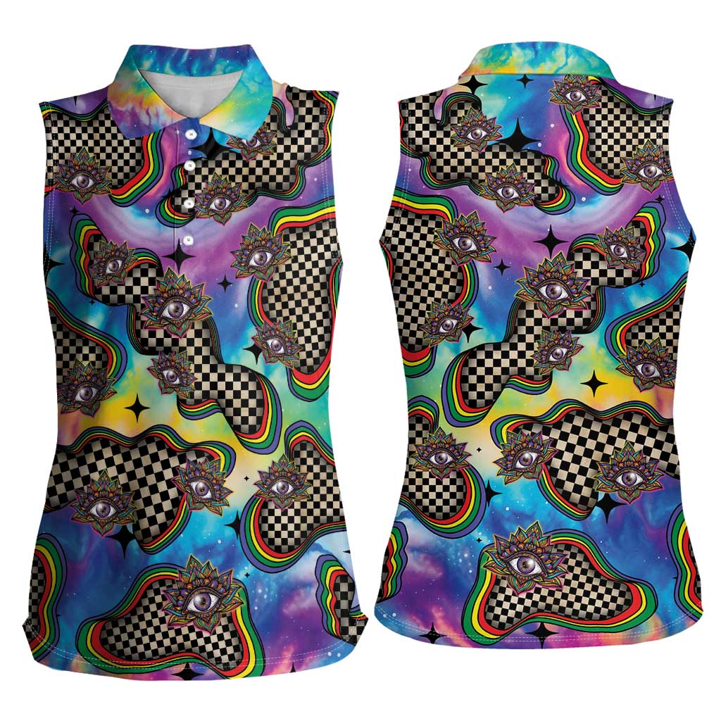 Hippie Women Sleeveless Polo Shirt Psychedelic Third Eye Art - Wonder Print Shop