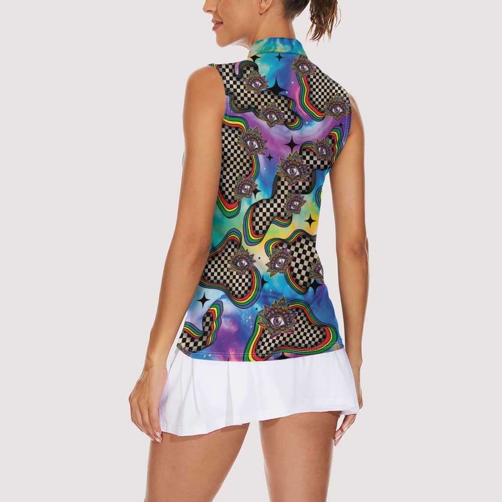 Hippie Women Sleeveless Polo Shirt Psychedelic Third Eye Art - Wonder Print Shop