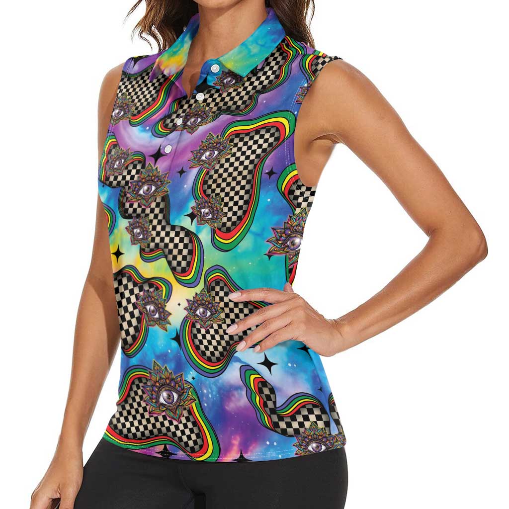 Hippie Women Sleeveless Polo Shirt Psychedelic Third Eye Art - Wonder Print Shop