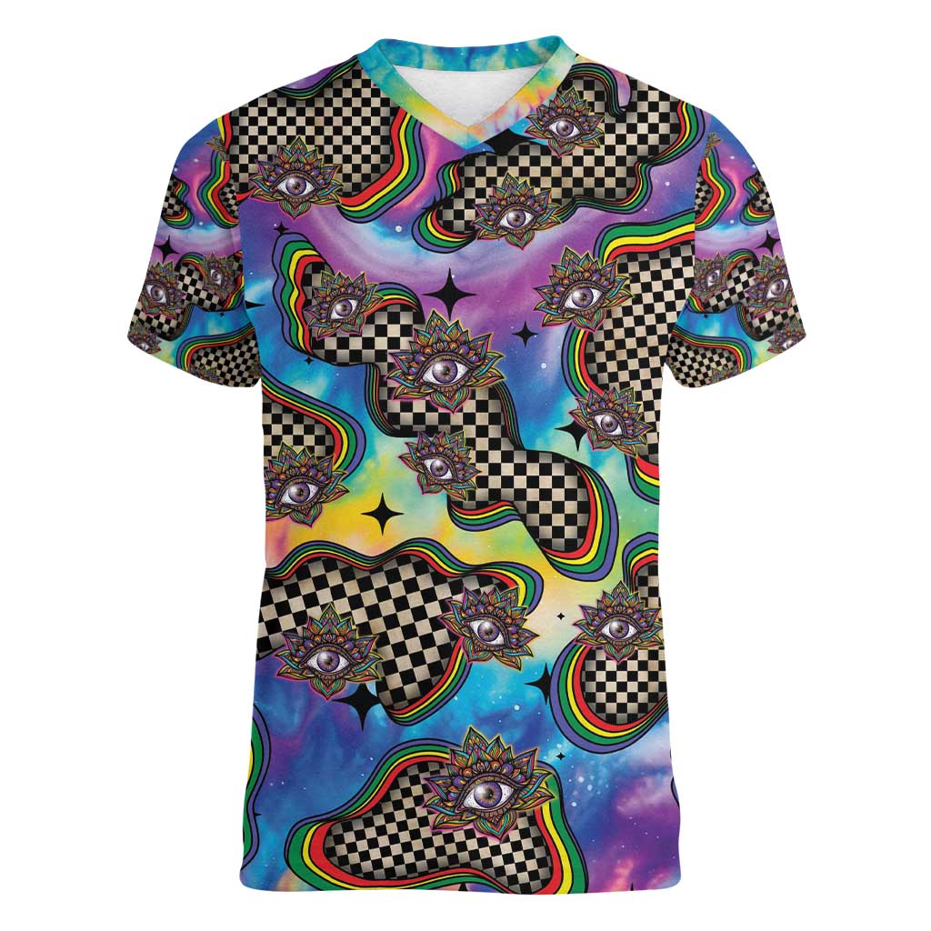 Hippie Women V-Neck T-Shirt Psychedelic Third Eye Art - Wonder Print Shop