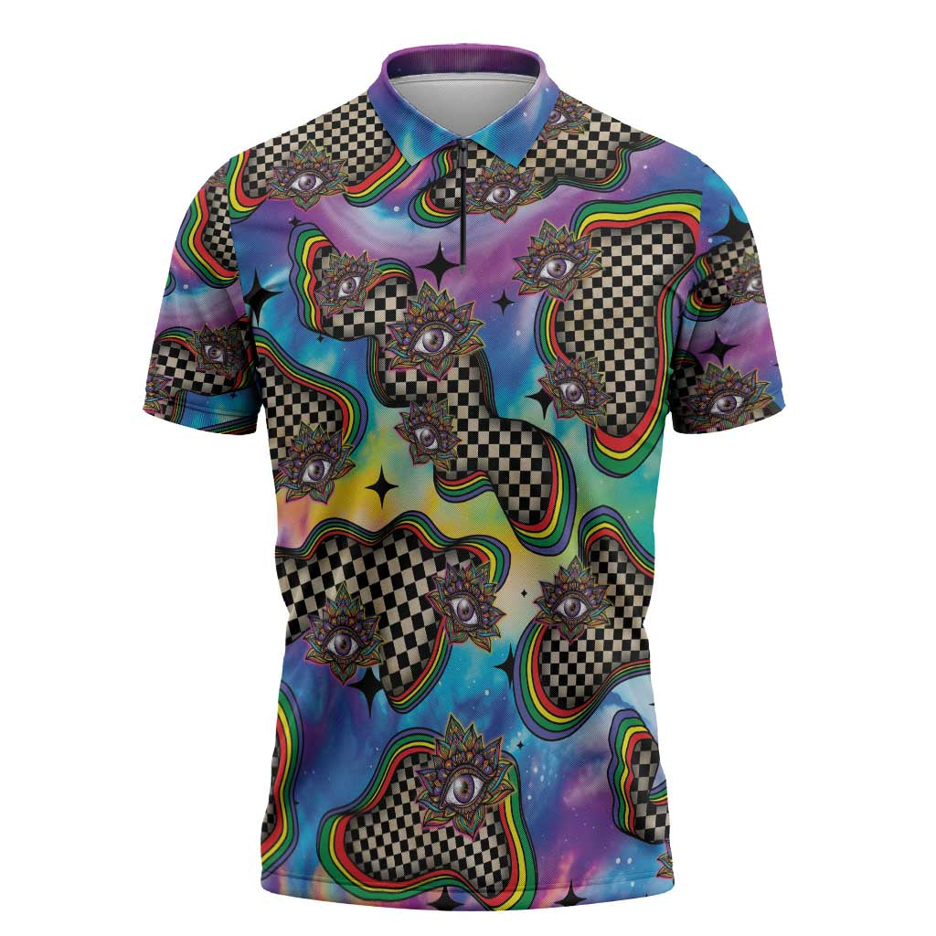 Hippie Zipper Polo Shirt Psychedelic Third Eye Art - Wonder Print Shop