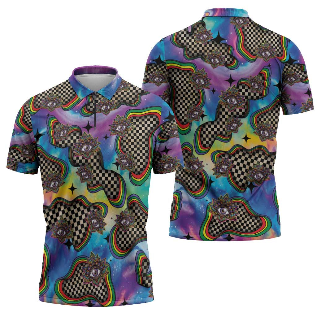 Hippie Zipper Polo Shirt Psychedelic Third Eye Art - Wonder Print Shop