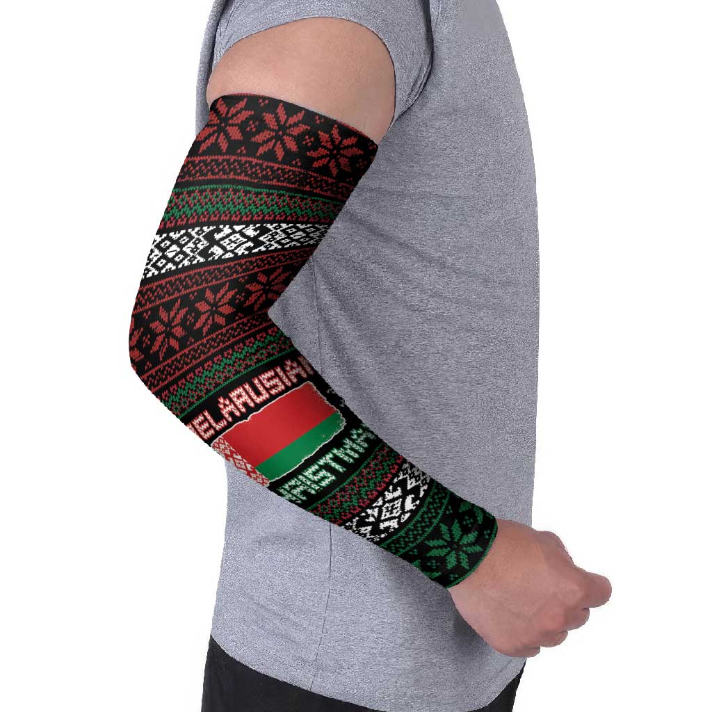 Belarus Christmas Arm Sleeves Flag With Belarusian Patterns - Wonder Print Shop