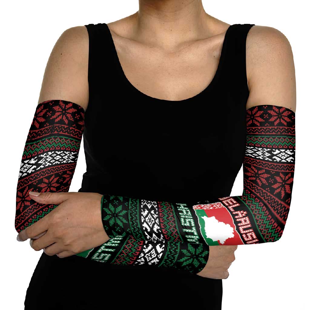 Belarus Christmas Arm Sleeves Flag With Belarusian Patterns - Wonder Print Shop
