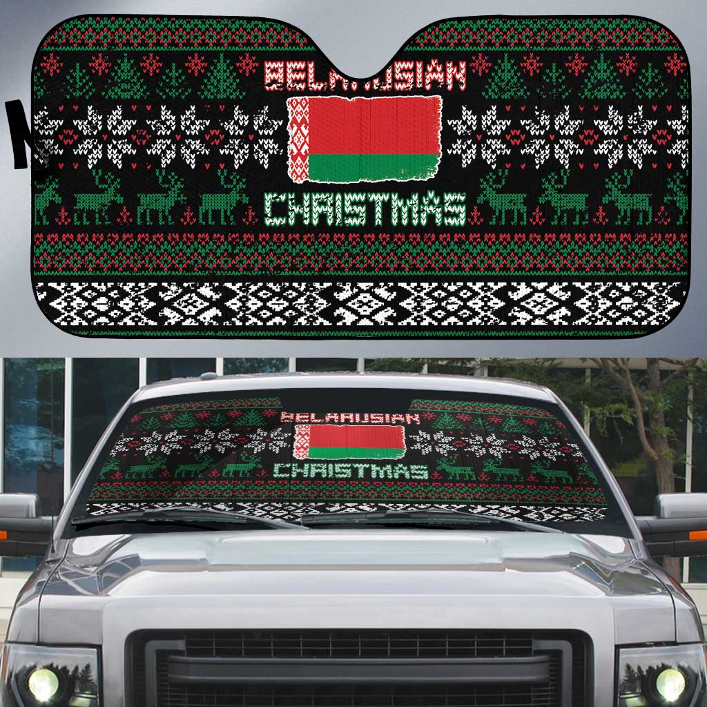 Belarus Christmas Auto Sun Shade Flag With Belarusian Patterns - Wonder Print Shop