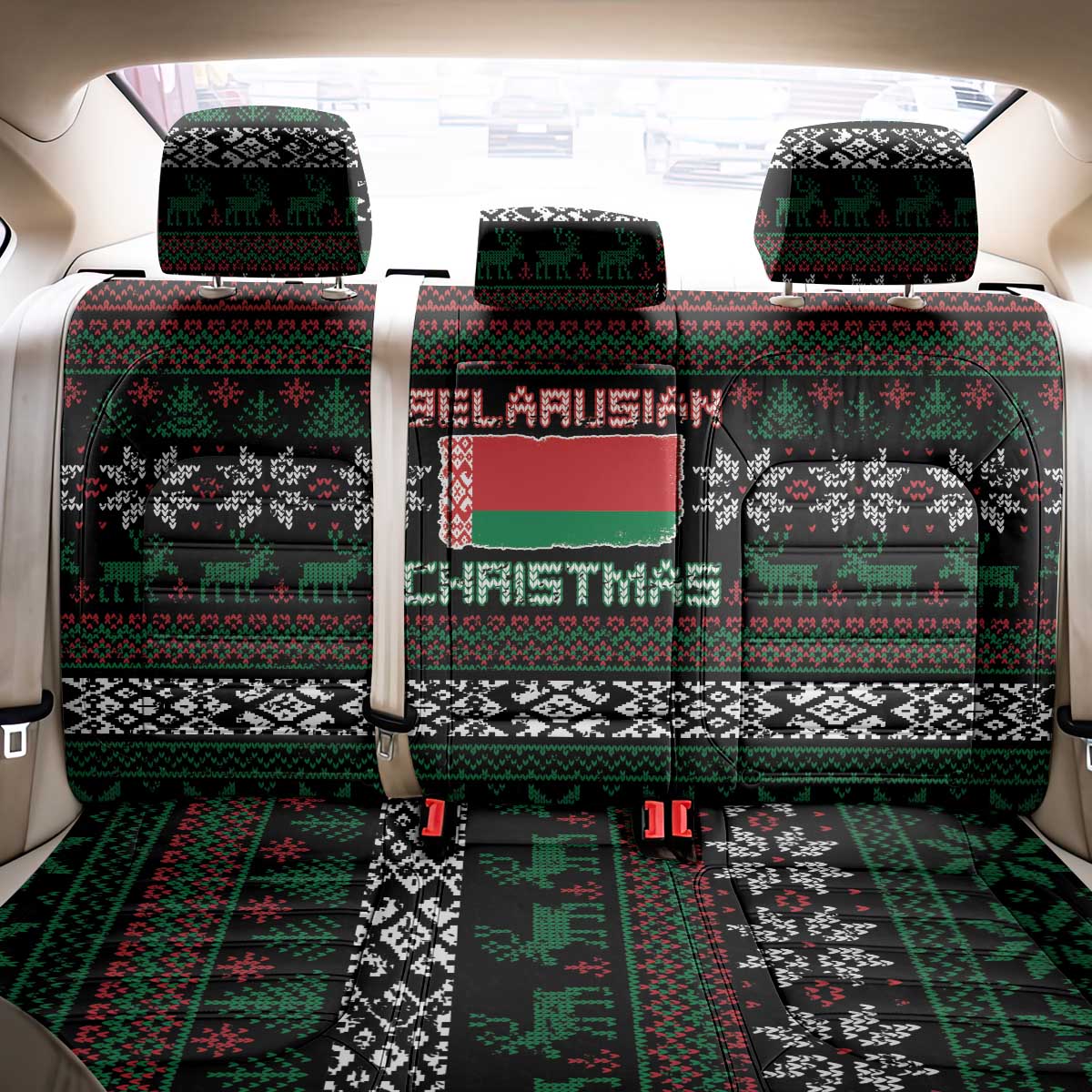Belarus Christmas Back Car Seat Cover Flag With Belarusian Patterns - Wonder Print Shop