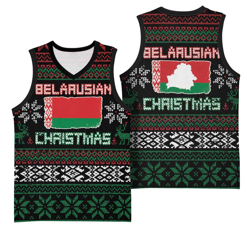 Belarus Christmas Basketball Jersey Flag With Belarusian Patterns - Wonder Print Shop