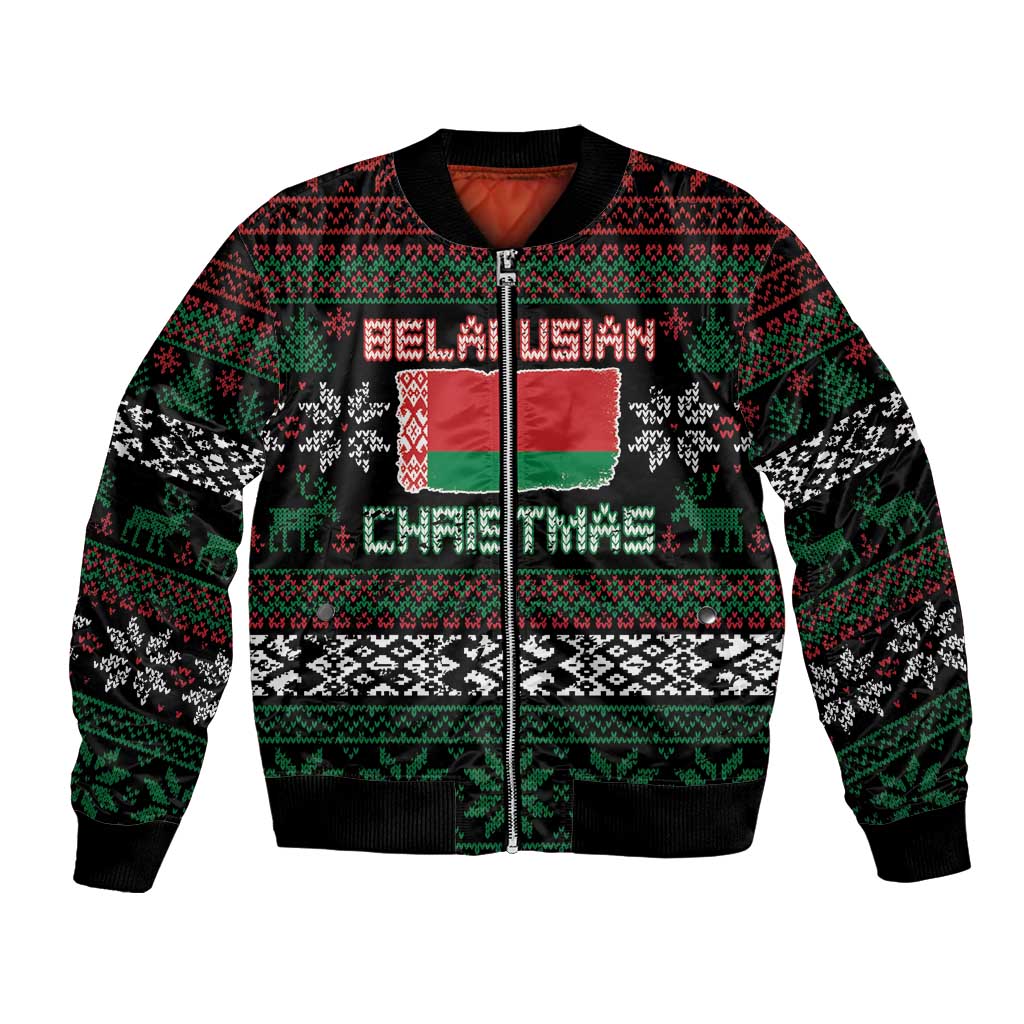 Belarus Christmas Bomber Jacket Flag With Belarusian Patterns - Wonder Print Shop