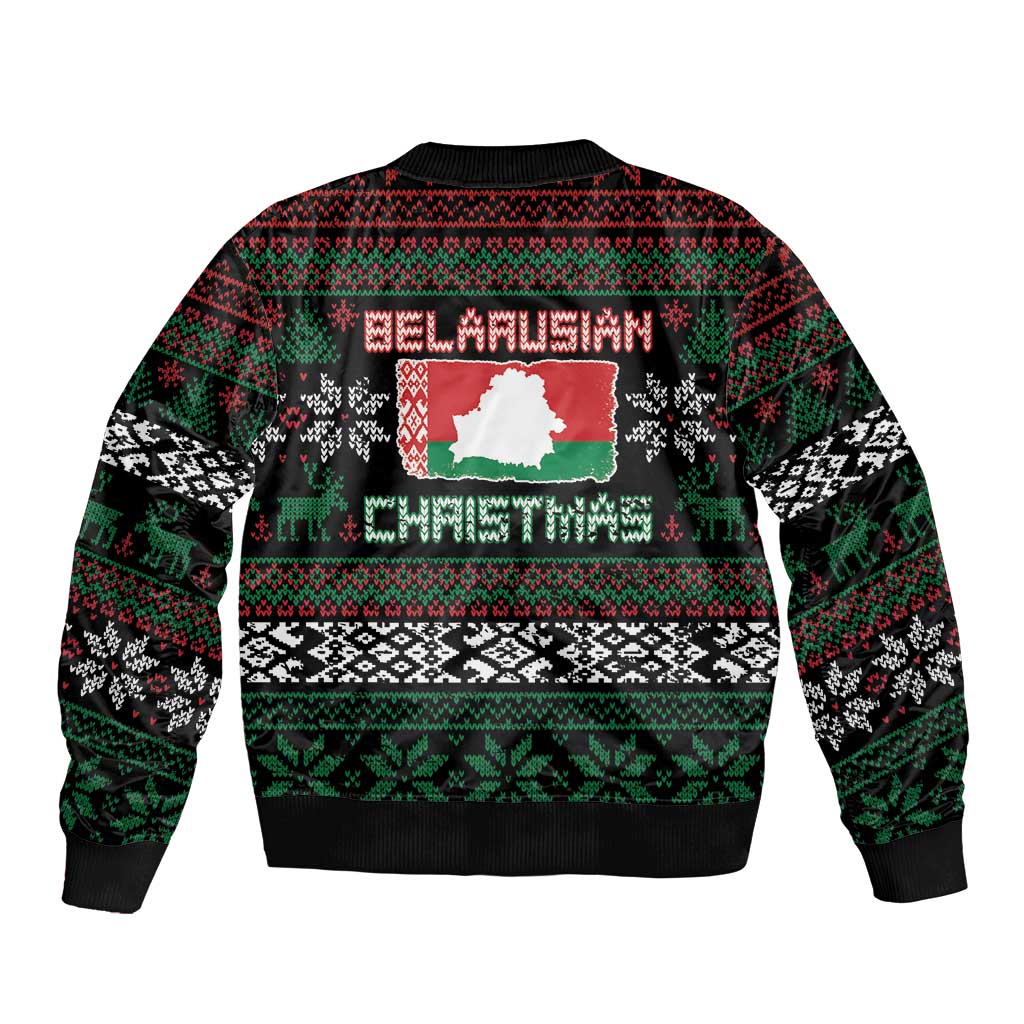 Belarus Christmas Bomber Jacket Flag With Belarusian Patterns - Wonder Print Shop
