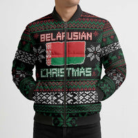 Belarus Christmas Bomber Puffer Jacket Flag With Belarusian Patterns - Wonder Print Shop