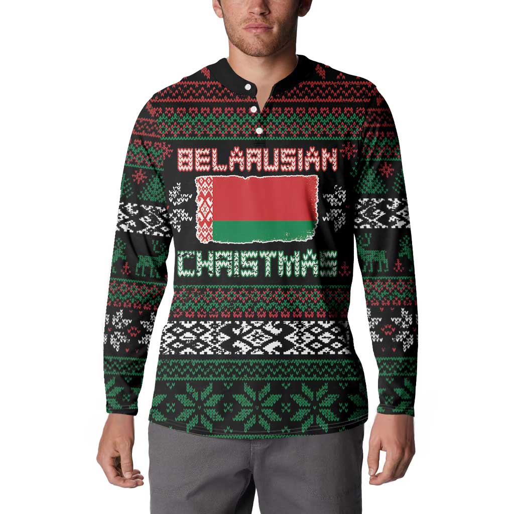 Belarus Christmas Button Sweatshirt Flag With Belarusian Patterns - Wonder Print Shop