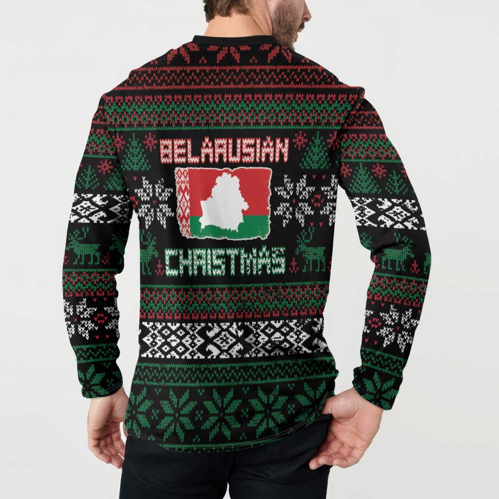 Belarus Christmas Button Sweatshirt Flag With Belarusian Patterns - Wonder Print Shop