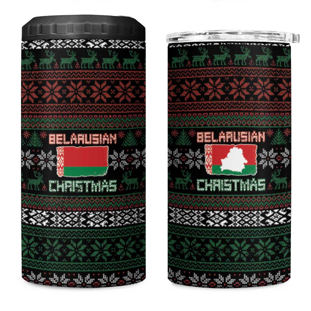 Belarus Christmas 4 in 1 Can Cooler Tumbler Flag With Belarusian Patterns - Wonder Print Shop