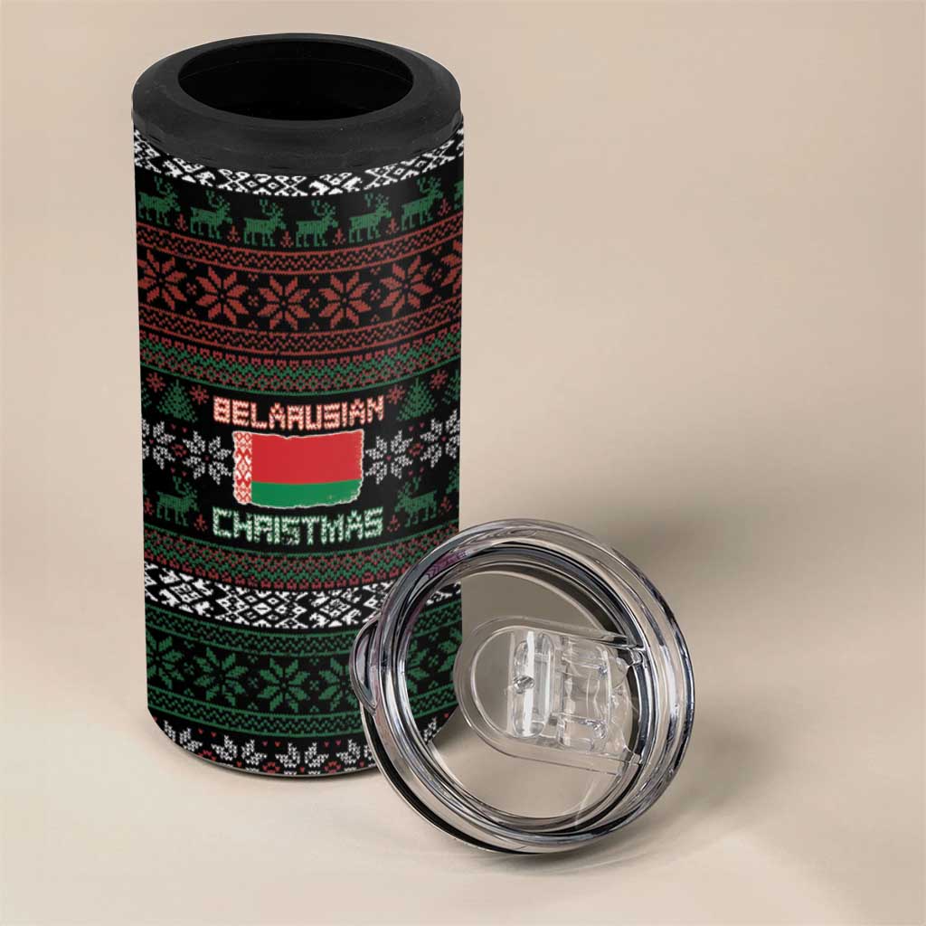 Belarus Christmas 4 in 1 Can Cooler Tumbler Flag With Belarusian Patterns - Wonder Print Shop