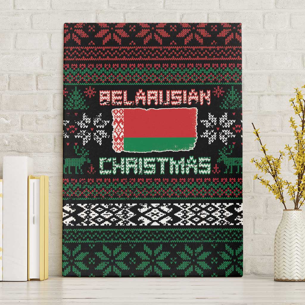 Belarus Christmas Canvas Wall Art Flag With Belarusian Patterns - Wonder Print Shop
