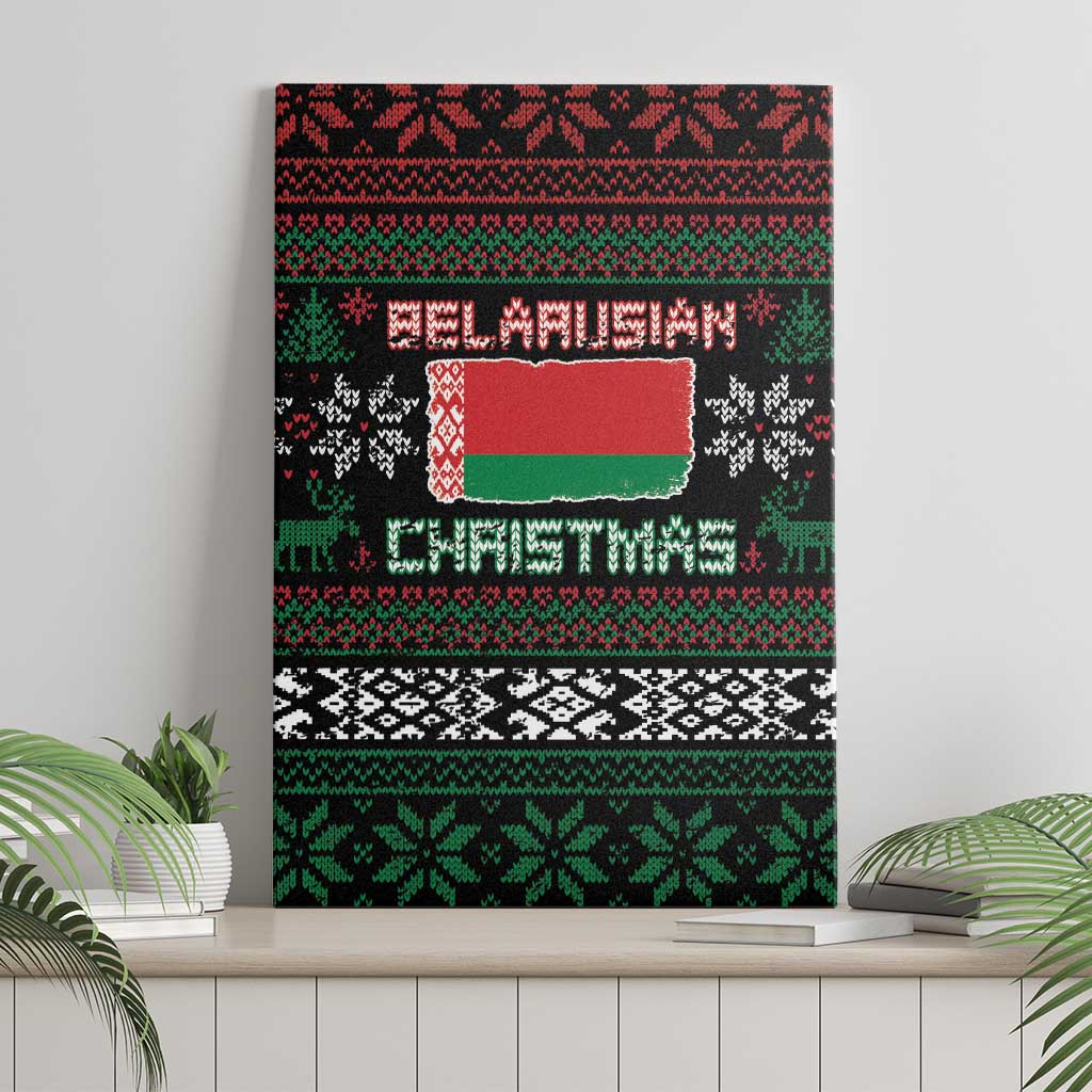 Belarus Christmas Canvas Wall Art Flag With Belarusian Patterns - Wonder Print Shop