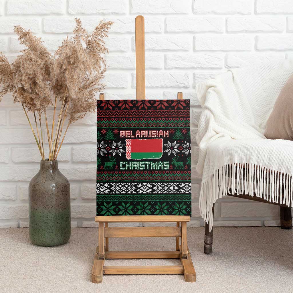 Belarus Christmas Canvas Wall Art Flag With Belarusian Patterns - Wonder Print Shop