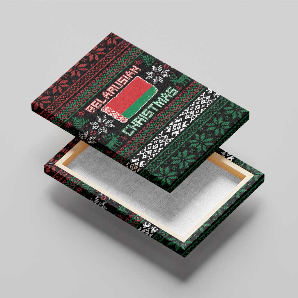 Belarus Christmas Canvas Wall Art Flag With Belarusian Patterns - Wonder Print Shop