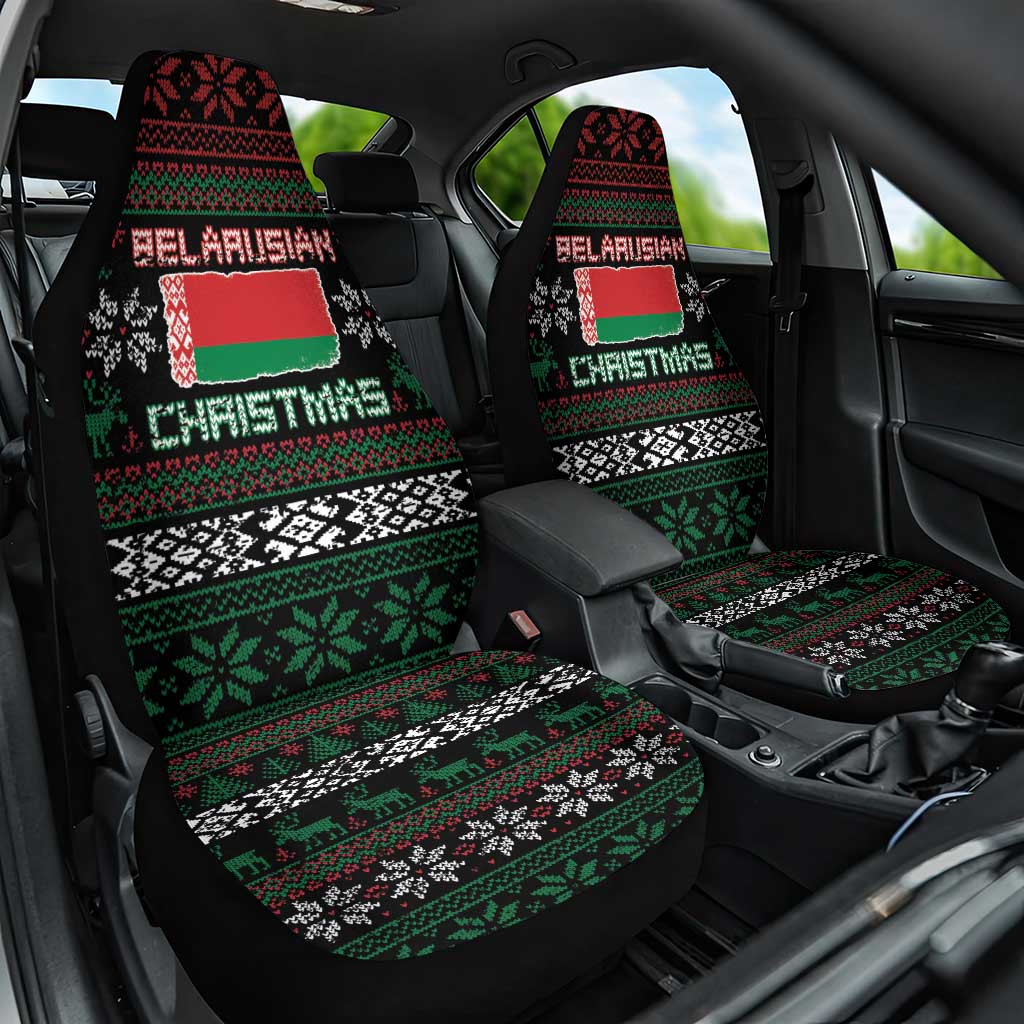 Belarus Christmas Car Seat Cover Flag With Belarusian Patterns - Wonder Print Shop