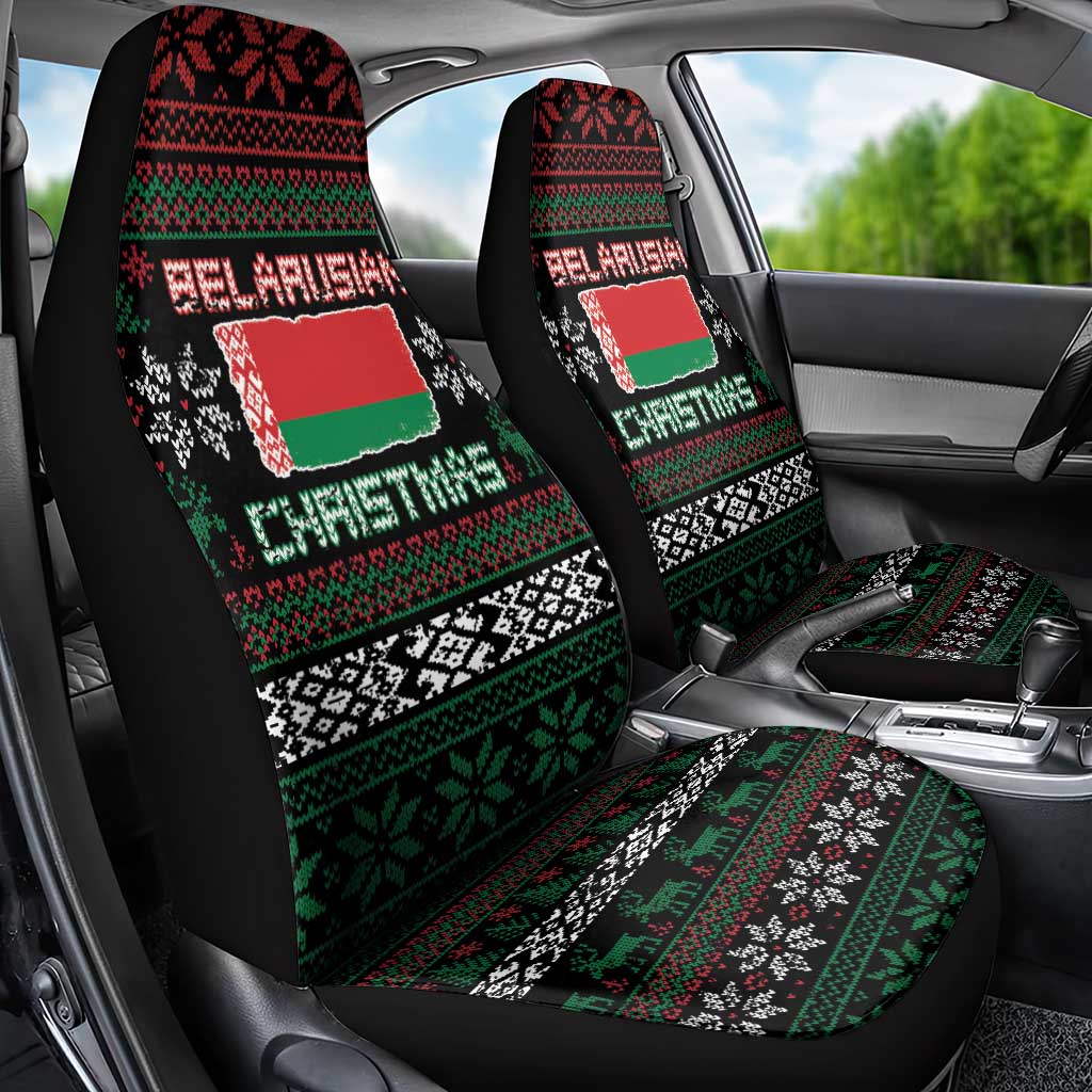 Belarus Christmas Car Seat Cover Flag With Belarusian Patterns - Wonder Print Shop