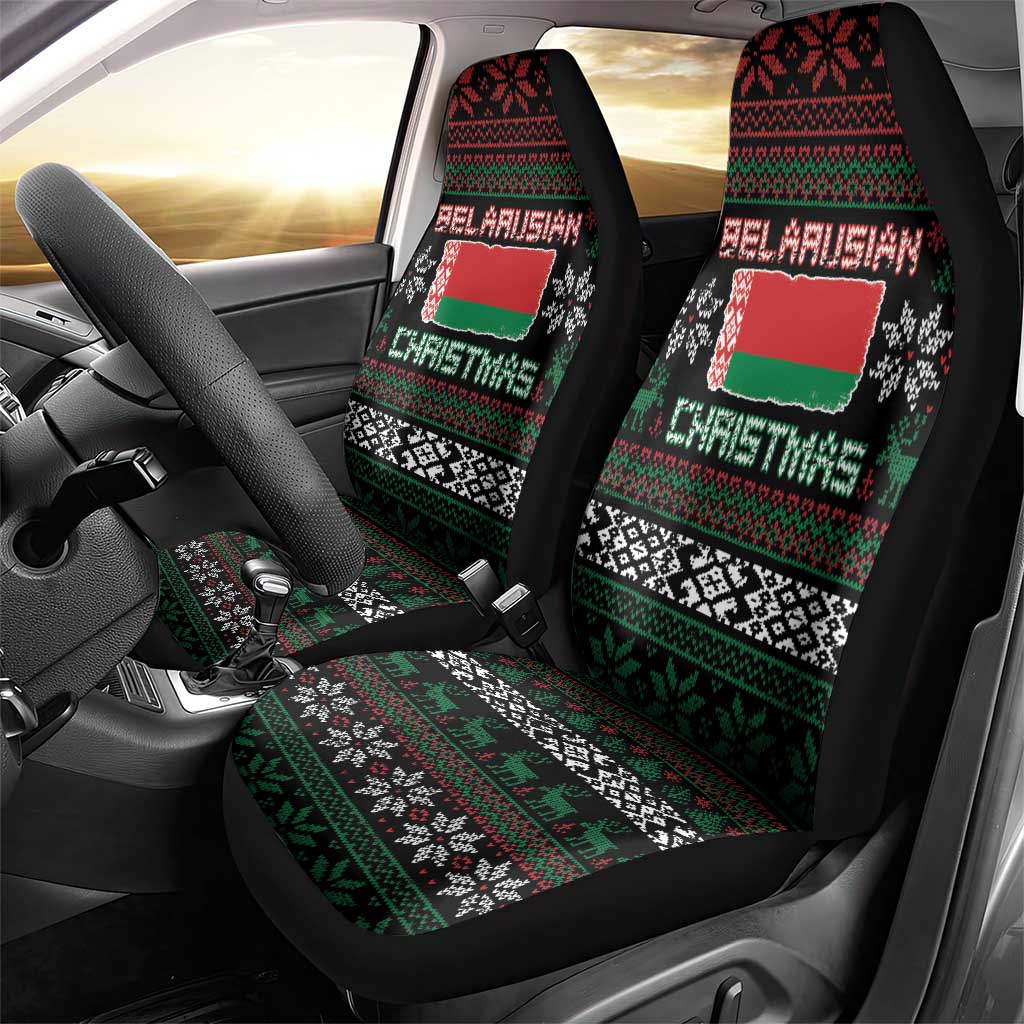 Belarus Christmas Car Seat Cover Flag With Belarusian Patterns - Wonder Print Shop