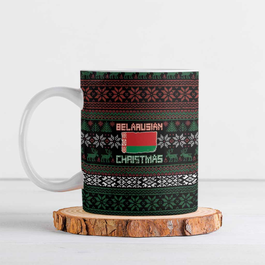 Belarus Christmas Ceramic Mug Flag With Belarusian Patterns - Wonder Print Shop