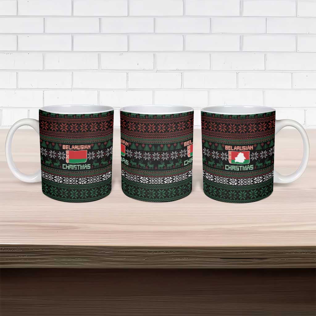 Belarus Christmas Ceramic Mug Flag With Belarusian Patterns - Wonder Print Shop