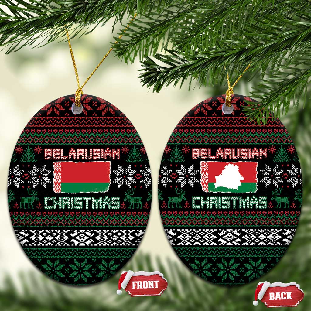 Belarus Christmas Ceramic Ornament Flag With Belarusian Patterns - Wonder Print Shop