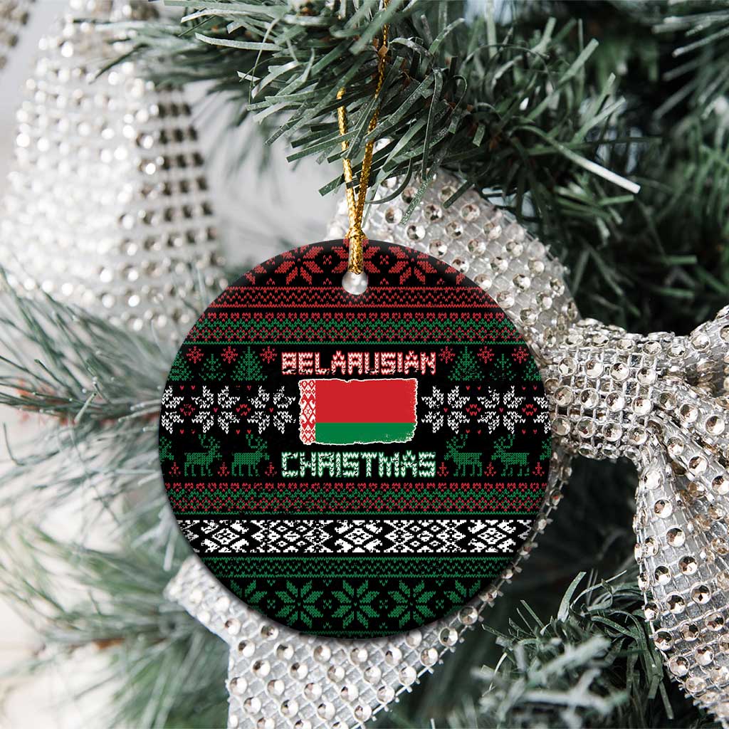 Belarus Christmas Ceramic Ornament Flag With Belarusian Patterns - Wonder Print Shop
