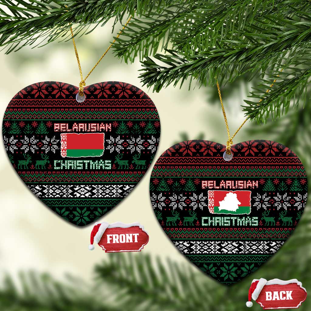 Belarus Christmas Ceramic Ornament Flag With Belarusian Patterns - Wonder Print Shop