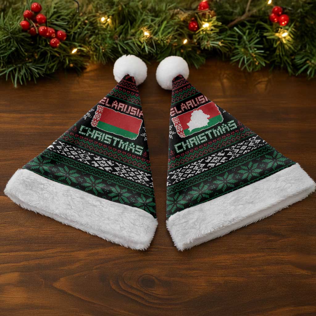 Belarus Christmas Santa Hat Flag With Belarusian Patterns - Wonder Print Shop