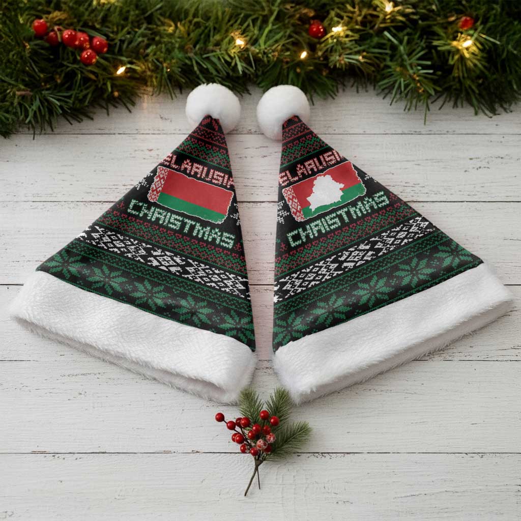 Belarus Christmas Santa Hat Flag With Belarusian Patterns - Wonder Print Shop