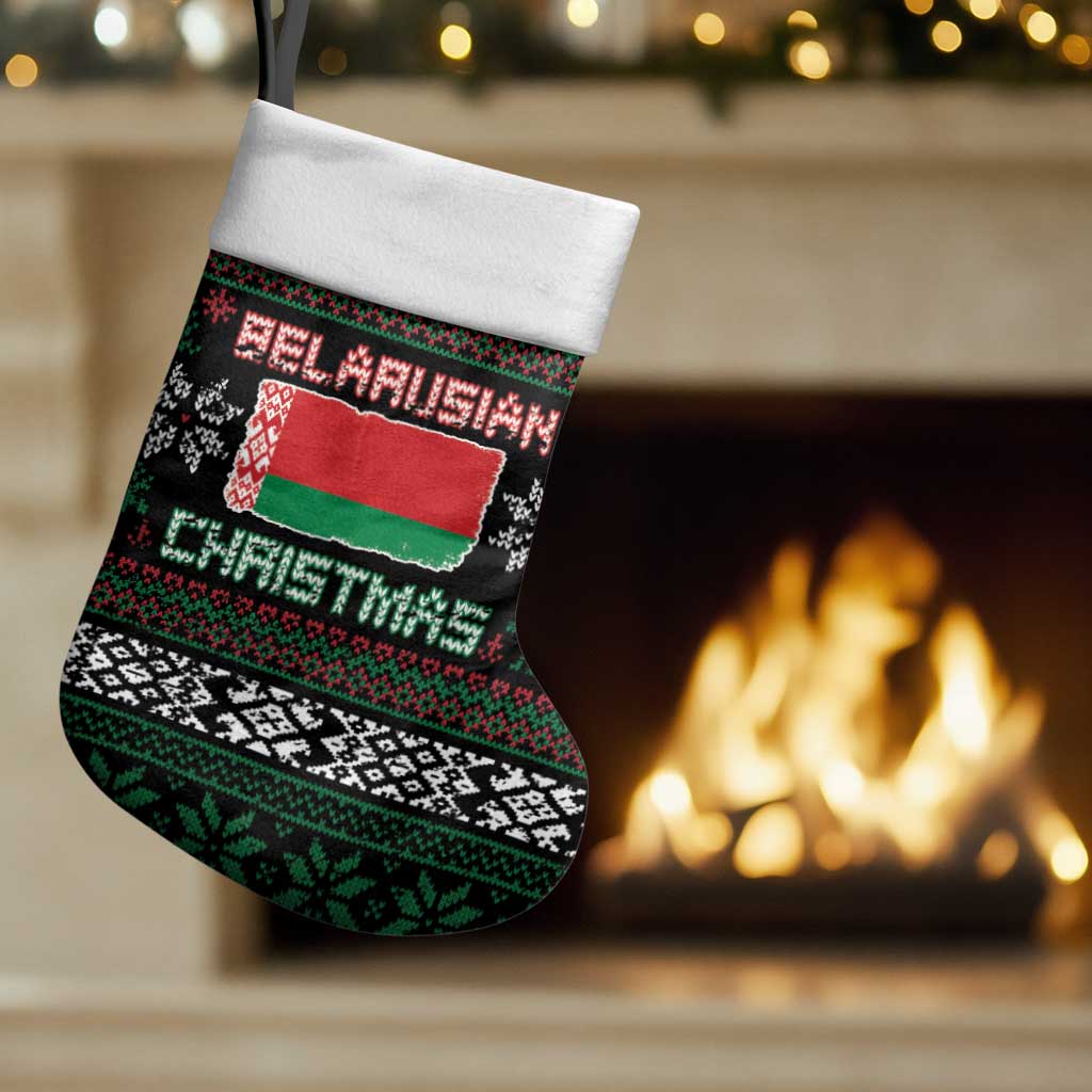 Belarus Christmas Stocking Flag With Belarusian Patterns - Wonder Print Shop
